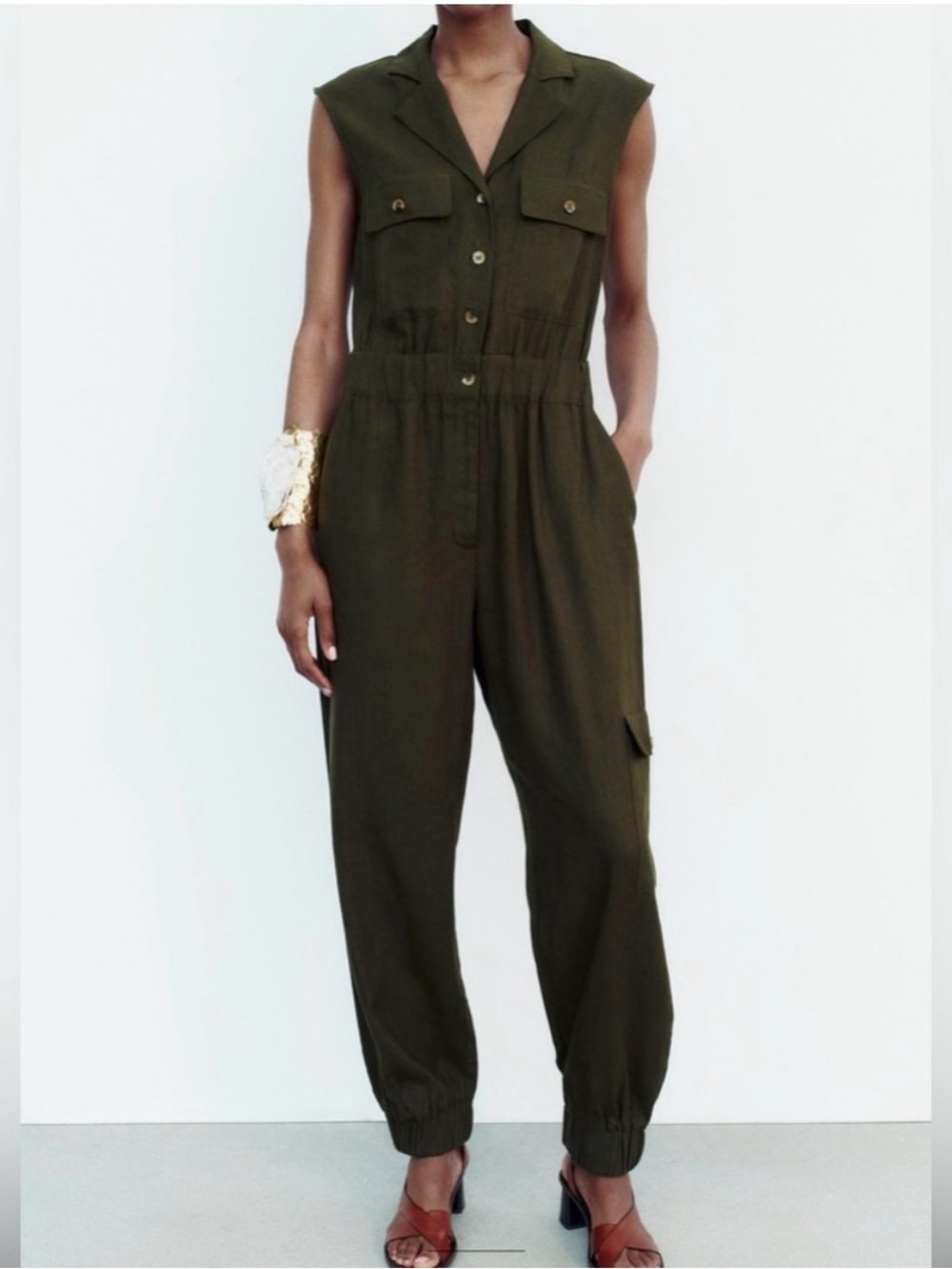 Zara Olive Utility Sleeveless Jumpsuit